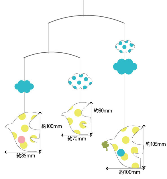 キイロドットの鳥のモビール 6枚目の画像