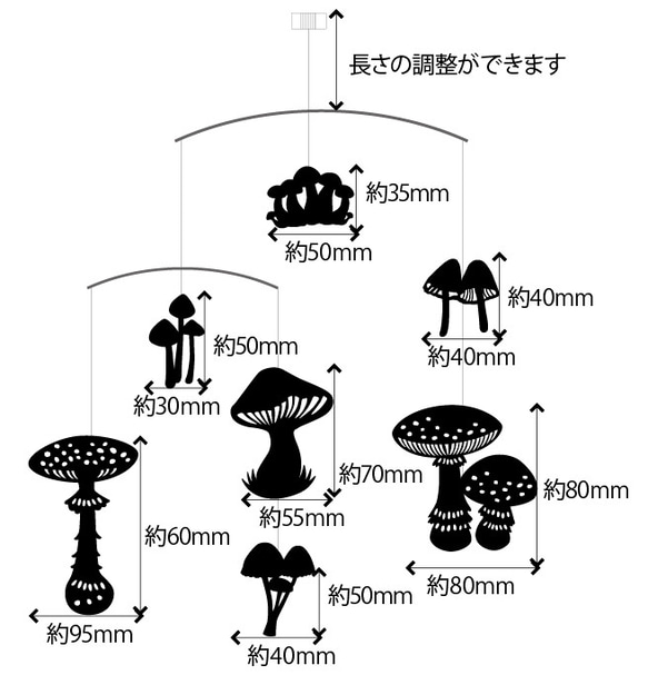 くろきのこのモビール 4枚目の画像