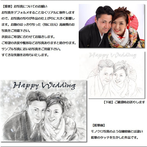 手描き似顔絵ウェルカムボード（鉛筆画）B4サイズ イラスト solo 通販