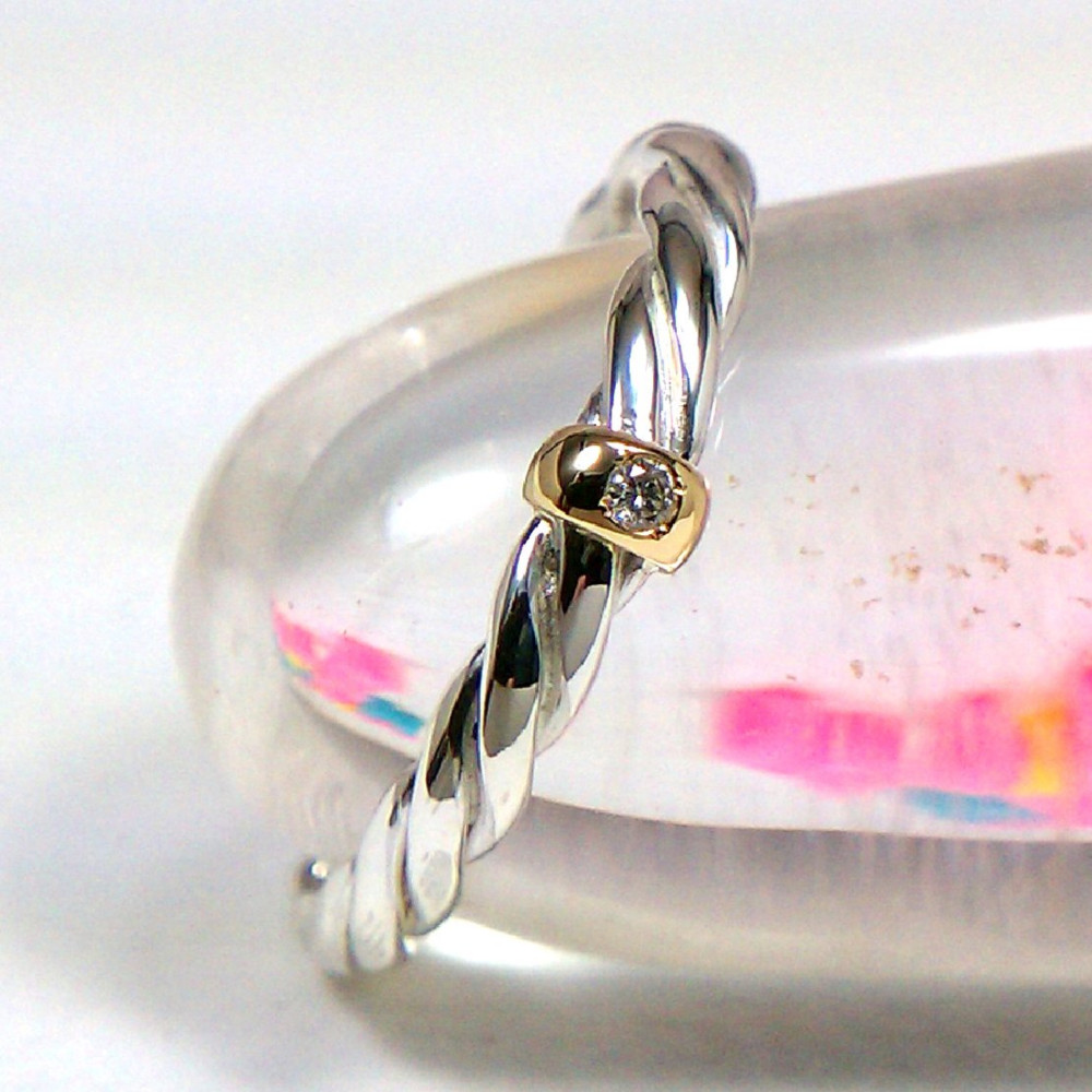 K18/シルバー950　ダイヤ入りリング