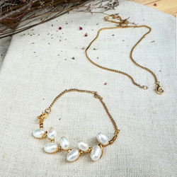 銅の手作り_デュアルユースの活動の自然な米の真珠のネックレス＆ブレスレットデザインモデル[1plus1シリーズ= 1つのネックレ 4枚目の画像