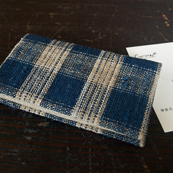 手織布の名刺入れ 琉球藍格子 2枚目の画像