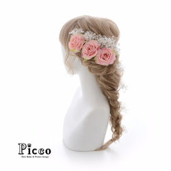 kmk-c033  トリプルローズとかすみ草のアンティークな雰囲気の髪飾りセット（ピンク） 9枚目の画像