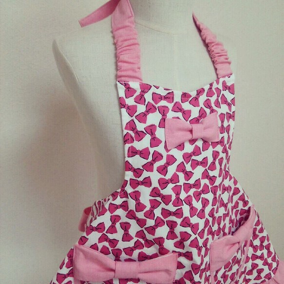 三角巾付き Kids Apron  ribbon pink A 2枚目の画像