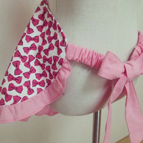 三角巾付き Kids Apron  ribbon pink A 3枚目の画像