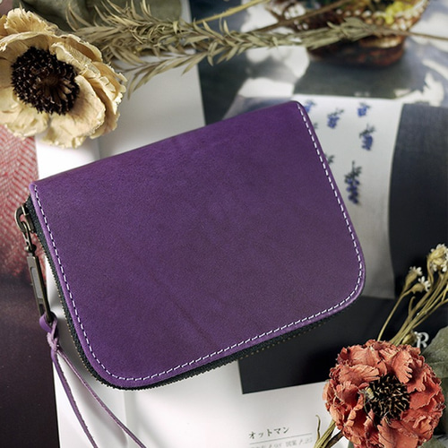 最終価格　未使用品　クロコダイルシャイニングパープルＬ型長財布 クロコダイル L字型 ファスナー 長財布 内側パイソン革使用 バイ