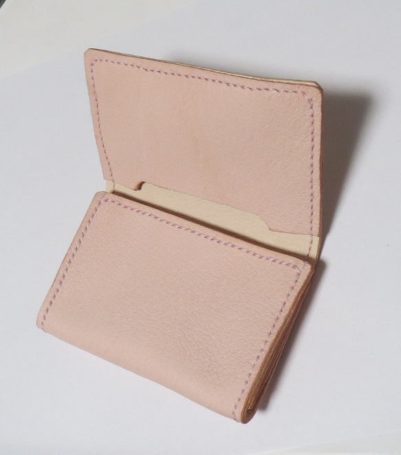 ブタ革のブタ顔のカードケース　ピンク 2枚目の画像