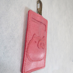 ブタ革のブタ顔のパスケース  ピンク 2枚目の画像