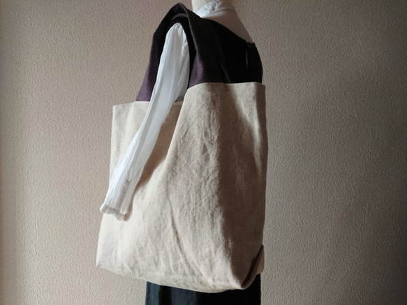 ハンドメイドトートバック(大)※ボストンバックショルダー紐付き※リネン ハンドメイドトートバック(大)※ボストンバックショルダー紐付き