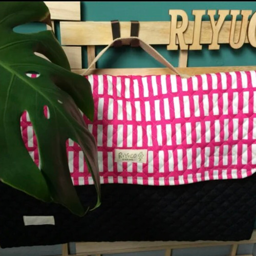 防災頭巾カバー#19☆ピンク格子×ブラックデニム 防災頭巾カバー