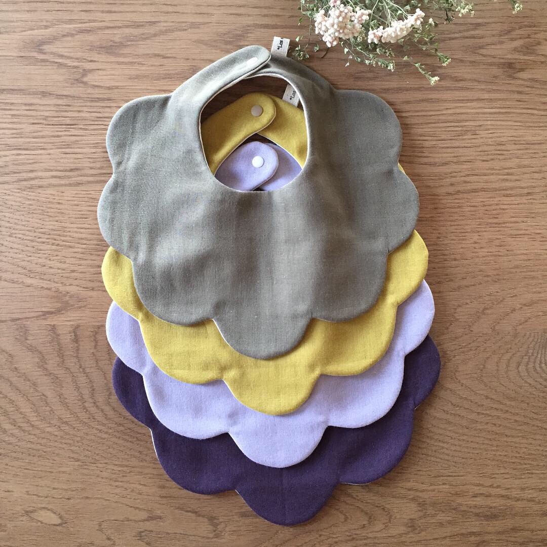 2☆ミント北欧お花×マスタード☆ ハンドメイドリバーシブルスタイ