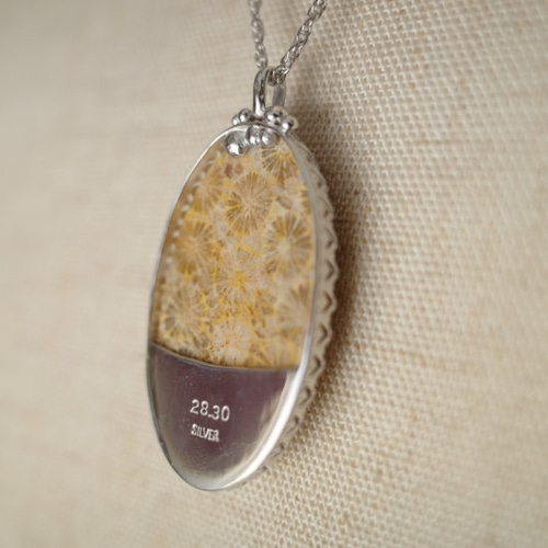 フォッシルコーラル ペンダント(oval) silver925 ネックレス