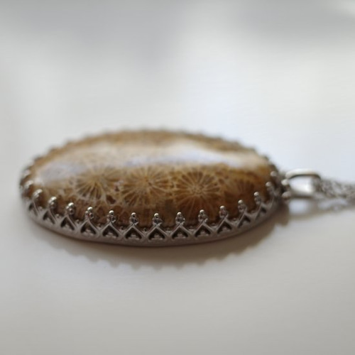 フォッシルコーラル ペンダント(oval) silver925 ネックレス