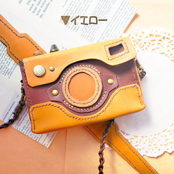 革製カメラ型カードケース【レトロ風】名刺入れサイズ　極小バッグ プチポシェット ミニポーチ 2枚目の画像