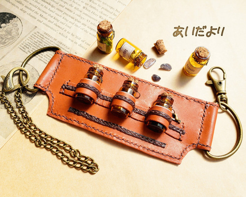 鉱石標本のベルトホルダー・茶【スチームパンク】小瓶ストックベルト