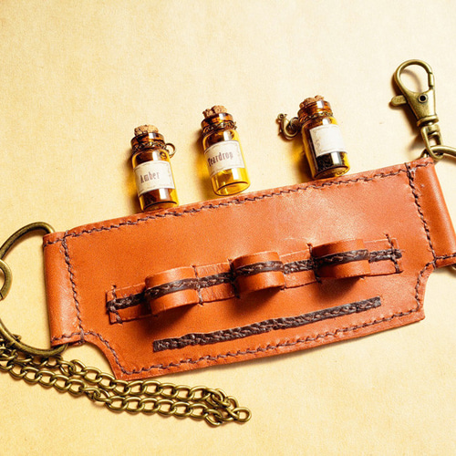 鉱石標本のベルトホルダー・茶【スチームパンク】小瓶ストックベルト