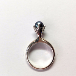 Stand Pearl Ring  Black Silver 1枚目の画像