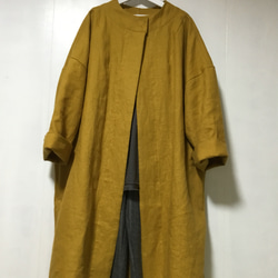 リネン100%オードリー襟コート‼️ウエスト紐付き‼️フリー‼️マスタード‼️お色画像より少し暗めです。 4枚目の画像