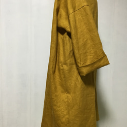 リネン100%オードリー襟コート‼️ウエスト紐付き‼️フリー‼️マスタード‼️お色画像より少し暗めです。 7枚目の画像