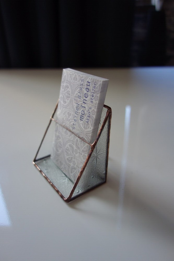 ステンドグラス【アンティーク・縦型カードスタンド】昭和型板硝子使用　ディスプレイ　ショップカード　名刺　　メモ　什器　 1枚目の画像