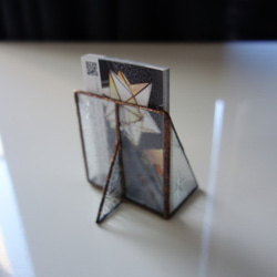 ステンドグラス【アンティーク・縦型カードスタンド】昭和型板硝子使用　ディスプレイ　ショップカード　名刺　　メモ　什器　 3枚目の画像