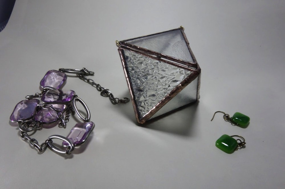【多角形 宝石箱】アンティーク・ガラスケース・ジュエリーケース・リングピロー・小物入・アクセサリーケース・お香立て 8枚目の画像