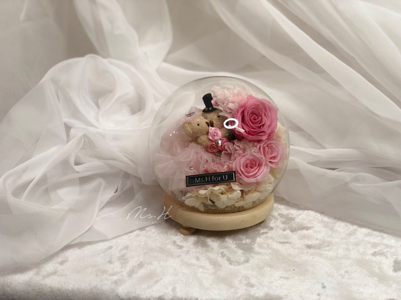 Ms.H flower design 婚禮小熊不凋花永生花玻璃花球 第5張的照片