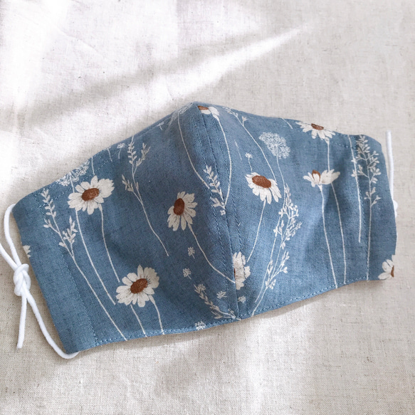 ノーズワイヤー付き　くすみブルー　花柄　ボタニカル 1枚目の画像