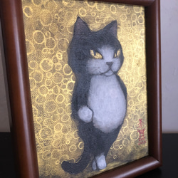 肉筆アクリル画 「ぼくとお茶でも／そーねこ」 F0号 4枚目の画像