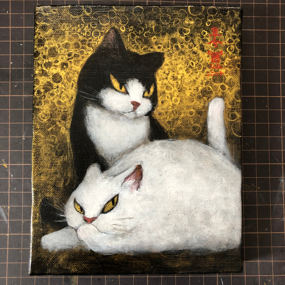 肉筆アルキド画「相棒／そーねこ」F0号 1枚目の画像