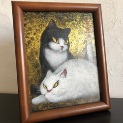 肉筆アルキド画「相棒／そーねこ」F0号 4枚目の画像