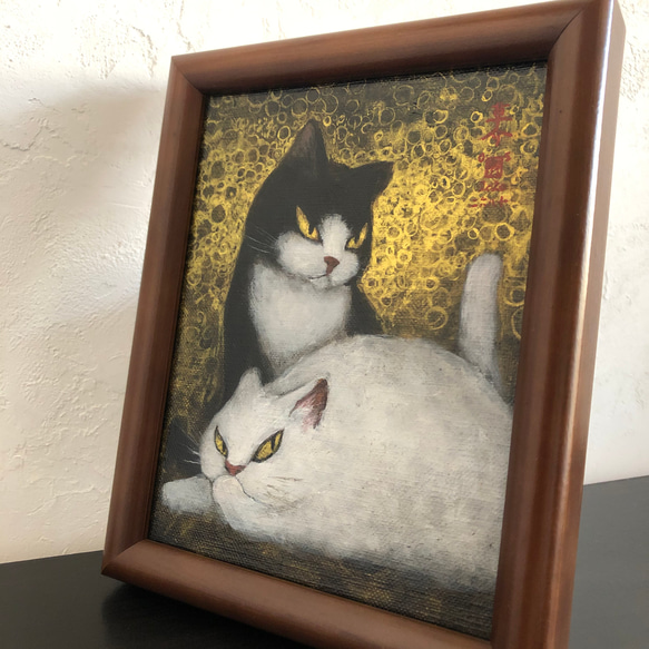 肉筆アルキド画「相棒／そーねこ」F0号 5枚目の画像