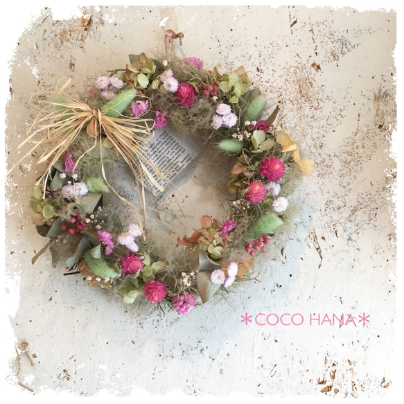 スモークツリーと千日紅のリース ドライフラワー ＊COCO HANA＊ 通販 