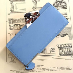 革の青い紫陽花色チョコ長財布（銀の包み紙） 3枚目の画像