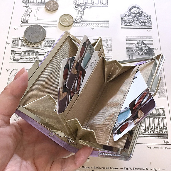 革の菫色チョコ・がま口カードケース兼財布　（銀の包み紙） 3枚目の画像