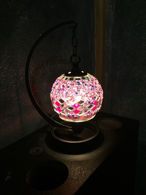 トルコモザイクランプ すずらんレッド（オリジナルデザインガラス