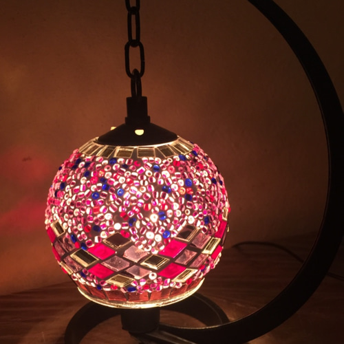 トルコモザイクランプ すずらんレッド（オリジナルデザインガラス