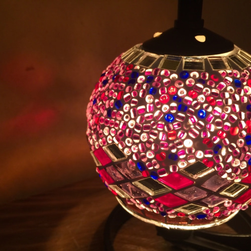 トルコモザイクランプ すずらんレッド（オリジナルデザインガラス