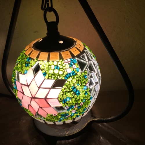 トルコモザイクランプ くるりんS グリーンピンク（オリジナルデザイン