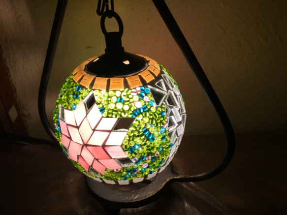 トルコモザイクランプ くるりんS グリーンピンク（オリジナルデザイン