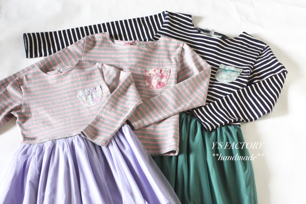 【オーダー受付中♡】親子リンクコーデ*ボーダーチュールワンピース*リバティ