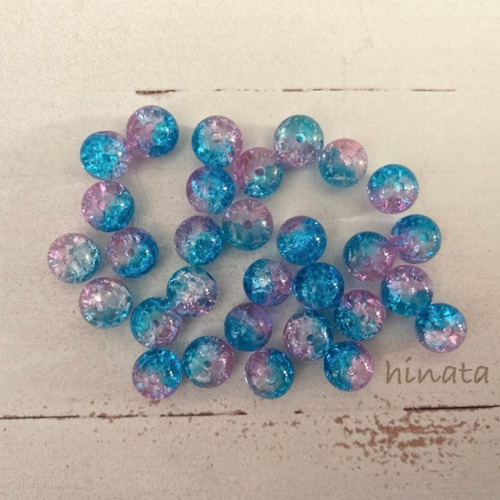 クラックガラスビーズ8mm(ブルー×ピンク)30個セット ビーズ hinata 