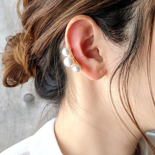 3連パールのピアス/イヤリング イヤーカフ シルバー925 ピアス  