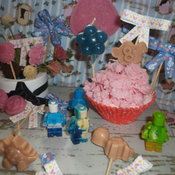 [ミス・ジョークラフト香りのキャンドル] 5つの花3.5x3.5（cm）のロリポップシリーズの誕生日パーティーマカロンカラーハッ 5枚目の画像