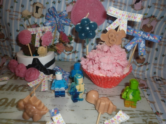 [ミス・ジョークラフト香りのキャンドル] 5つの花3.5x3.5（cm）のロリポップシリーズの誕生日パーティーマカロンカラーハッ 5枚目の画像