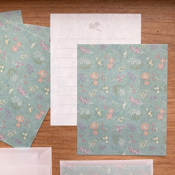 和紙のMiniレターセット【アンティークの花】 2枚目の画像