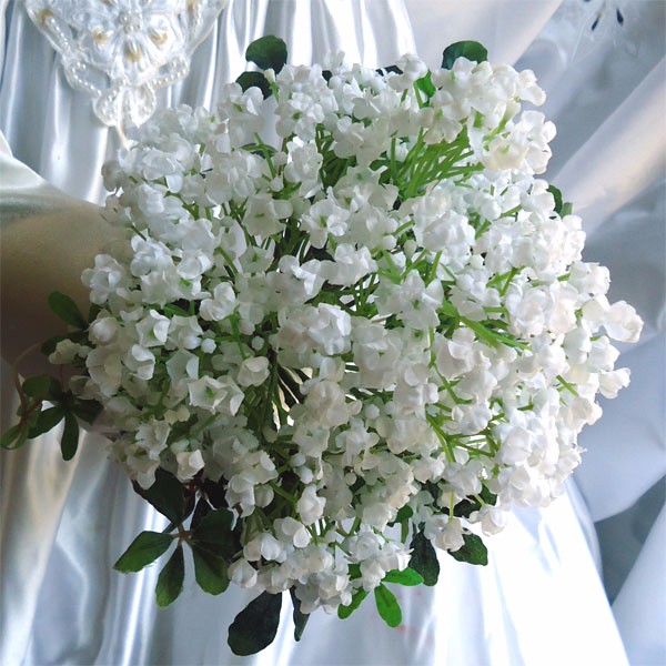 カスミソウのナチュラルウェディングブーケ　前撮り・リゾート婚・トスブーケにも！ブーケスタンド付き