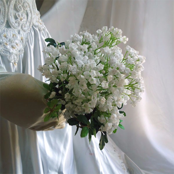 カスミソウのナチュラルウェディングブーケ　前撮り・リゾート婚・トスブーケにも！ブーケスタンド付き