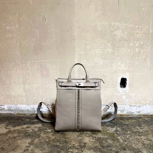 希少色】M.U.L. オイルレザークロコ型押し ハンドバッグ グレージュ