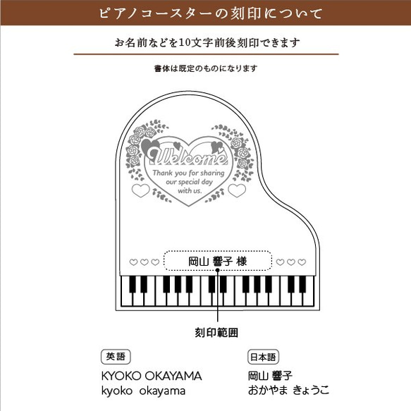 ひのきのアニバーサリーピアノ　～ウェルカム～　♡ピアノコースター（名入れ）2枚付 5枚目の画像